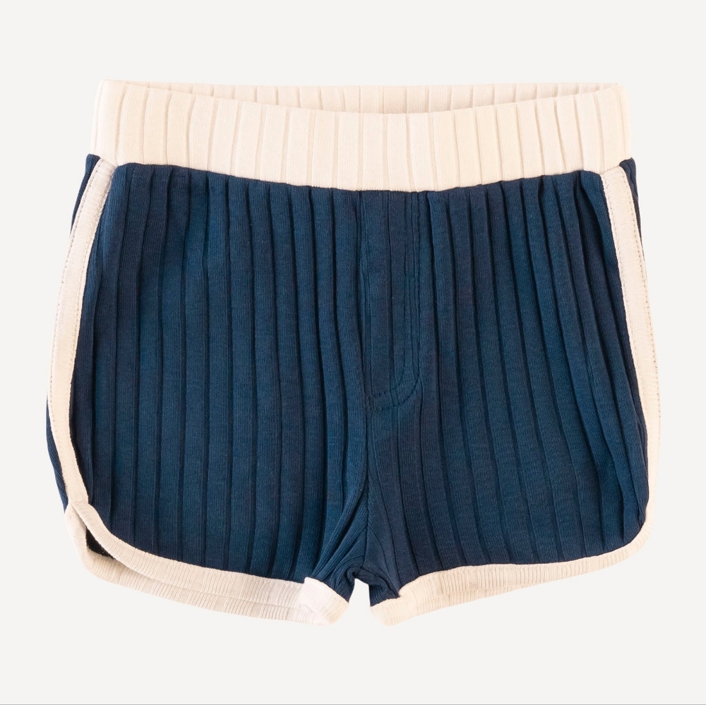 3T Kate Quinn Organics Retro Track Short Indigo Blue Classic Wide Rib Cotton